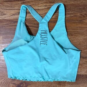 Rae Dunn Teal Green Sports Bra Top padded lined ruffled size L/G